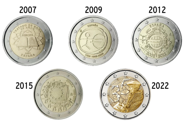Caras nacionales de las cinco monedas conjuntas emitidas en la UE