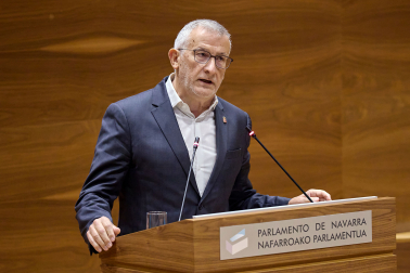 El vicepresidente primero del Gobierno, Félix Taberna, interviene este jueves en el pleno del Parlamento navarro