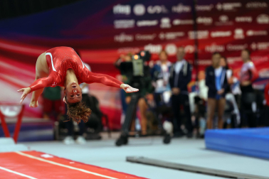 Segunda jornada del Campeonato del Mundo de Gimnasia de Trampolín en Pamplona.