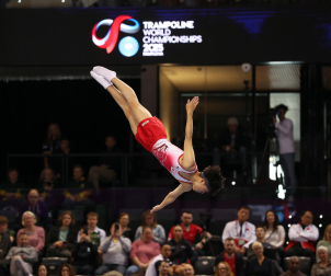 Segunda jornada del Campeonato del Mundo de Gimnasia de Trampolín en Pamplona.