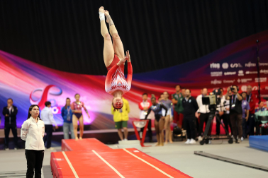 Segunda jornada del Campeonato del Mundo de Gimnasia de Trampolín en Pamplona.