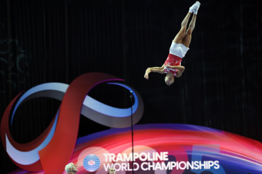 Segunda jornada del Campeonato del Mundo de Gimnasia de Trampolín en Pamplona.
