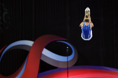 Segunda jornada del Campeonato del Mundo de Gimnasia de Trampolín en Pamplona.