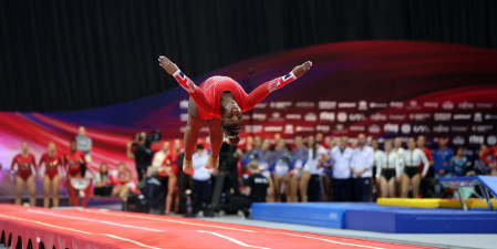 Tercera jornada del Campeonato del Mundo de Gimnasia de Trampolín en Pamplona.