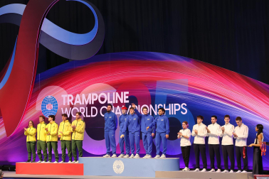 Tercera jornada del Campeonato del Mundo de Gimnasia de Trampolín en Pamplona.
