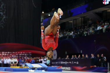 Tercera jornada del Campeonato del Mundo de Gimnasia de Trampolín en Pamplona.
