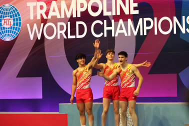 Tercera jornada del Campeonato del Mundo de Gimnasia de Trampolín en Pamplona.
