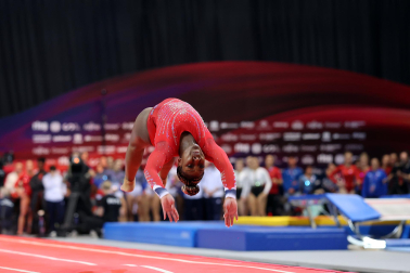 Tercera jornada del Campeonato del Mundo de Gimnasia de Trampolín en Pamplona.