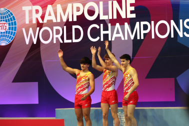 Tercera jornada del Campeonato del Mundo de Gimnasia de Trampolín en Pamplona.
