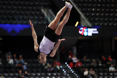 Tercera jornada del Campeonato del Mundo de Gimnasia de Trampolín en Pamplona.