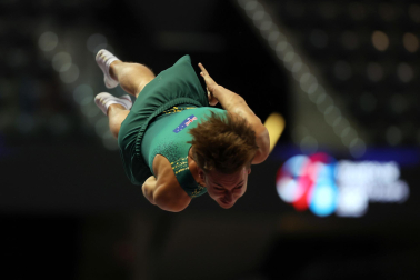 Tercera jornada del Campeonato del Mundo de Gimnasia de Trampolín en Pamplona.