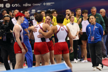 Tercera jornada del Campeonato del Mundo de Gimnasia de Trampolín en Pamplona.