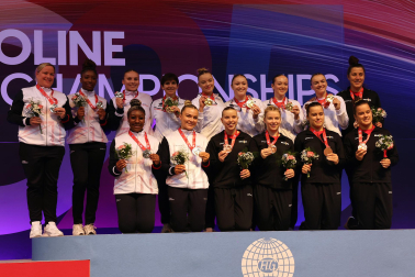 Tercera jornada del Campeonato del Mundo de Gimnasia de Trampolín en Pamplona.