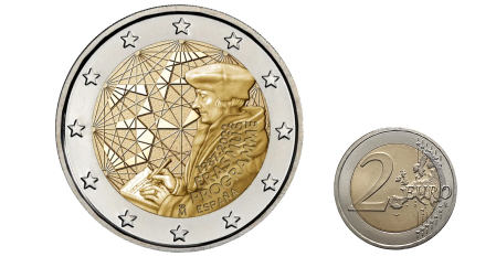 Anverso y reverso de la moneda de Erasmus