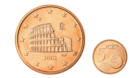 Cara nacional y común de la moneda de 5 céntimos italiana