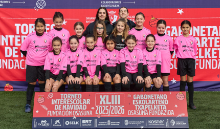NUESTRA SEÑORA DEL HUERTO. El equipo lo forman Martina Ruiz, Ariadne González, Sara Bacaicoa, Carla Azcona, Mia Valentina Manchay, Claudia Induráin, Noa Valentina Arévalo, Daniela Noáin, Miriam Saber, María Morentin, Maya Mugueta, Alejandra Ciáurriz, Andrea Guailla, Leyre Balda, Josune Pérez, Rocío Grande.