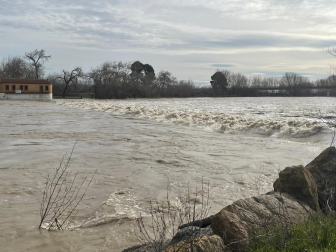 Situación del río en Milagro, este domingo por la mañana.