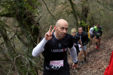 Participantes en la octava edición del Trail de Aibar sobre 18 kilómetros en una prueba disputada este domingo, 15 de febrero