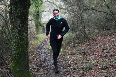 Participantes en la octava edición del Trail de Aibar sobre 18 kilómetros en una prueba disputada este domingo, 15 de febrero