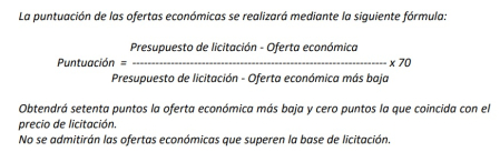 Fórmula matemática de la oferta económica de la licitación del antiguo Archivo General de Navarra