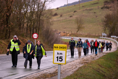 Peregrinos caminan rumbo a Javier en la primera de las jornadas celebrada este sábado, 7 de marzo