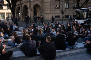 Un grupo de manifestantes han parado el tráfico frente a la Delegación del Gobierno durante unos veinte minutos