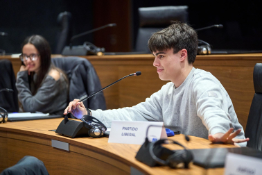 Los estudiantes, en el Parlamento de Navarra.