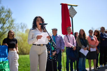 Fotos de la colocación de una placa en honor al pueblo gitano en el río Arga en Pamplona