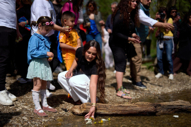 Fotos de la colocación de una placa en honor al pueblo gitano en el río Arga en Pamplona