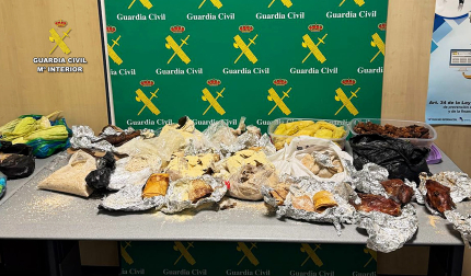 Productos alimentarios y medicamentos incautados por la Guardia Civil en el Aeropuerto de Noáin por estar prohibida su entrada en el país