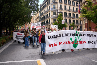 Fotos de la manifestación convocada por la Coordinadora de Plataformas Vecinales contra las plantas de biogás en Navarra