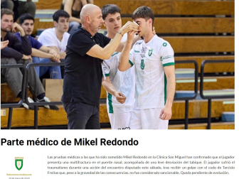 El parte médico de Mikel Redondo anunciado este domingo 10 de mayo por Anaitasuna