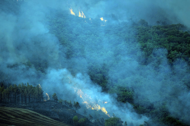 Foto del incendio al norte del monte San Cristóbal. Vista desde la localidad de Navaz