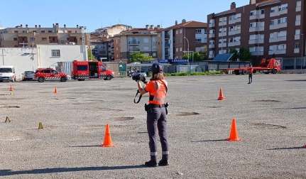Una agente de la Policía Foral realiza diligencias tras el atropello.