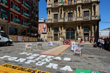 Foto de la manifestación de los activistas antitaurinos en Pamplona.