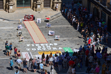 Foto de la manifestación de los activistas antitaurinos en Pamplona.