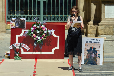Foto de la manifestación de los activistas antitaurinos en Pamplona.