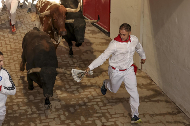 Fotos del octavo encierro de San Fermín 2026 con toros de la ganadería de Jandilla en Pamplona.