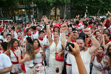 Los aficionados siguen el partido entre Francia y España en Pamplona
