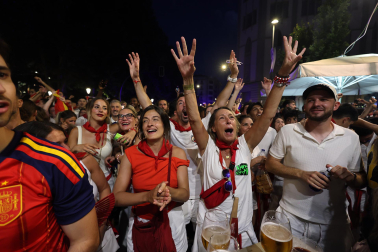 Los aficionados siguen el partido entre Francia y España en Pamplona
