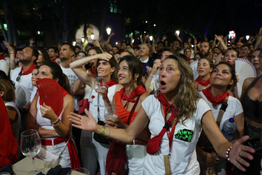 Los aficionados siguen el partido entre Francia y España en Pamplona