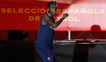 El jugador de la selección española Nico Williams, durante la celebración