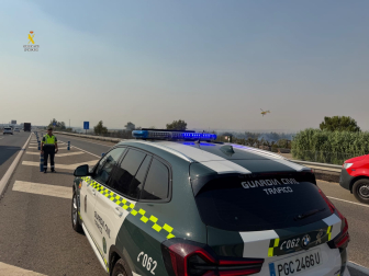 Fotos del incendio en un pinar junto a la autopista A-68 que obligó a desalojar el hotel Villa Castejón