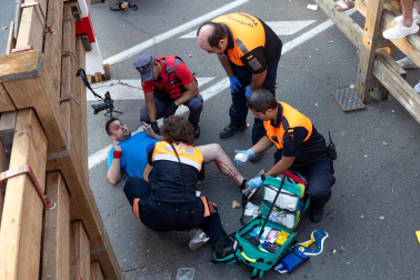 Encierro del 25 de julio en Tudela. Primer herido por asta