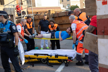Encierro del 25 de julio en Tudela. Primer herido por asta