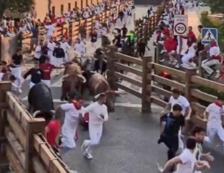 La manada pasa por encima de la joven, hecha un ovillo en el suelo
