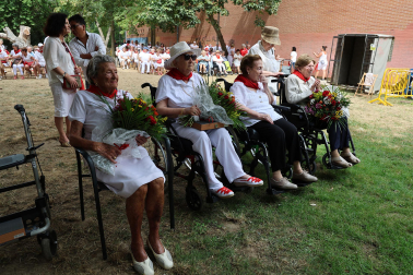 Fotos del homenaje a Mercedes Ortigosa, Teresa Díez, Francisca Chasco y Aurora Garrués en el Día de los mayores de fiestas de Estella