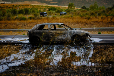 Incendio provocado por un turismo en la Autopista de Navarra