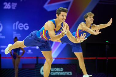 Foto de los entrenamientos de la selección española de gimnasia aeróbica en el Navarra Arena