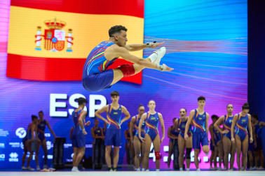 Foto de los entrenamientos de la selección española de gimnasia aeróbica en el Navarra Arena